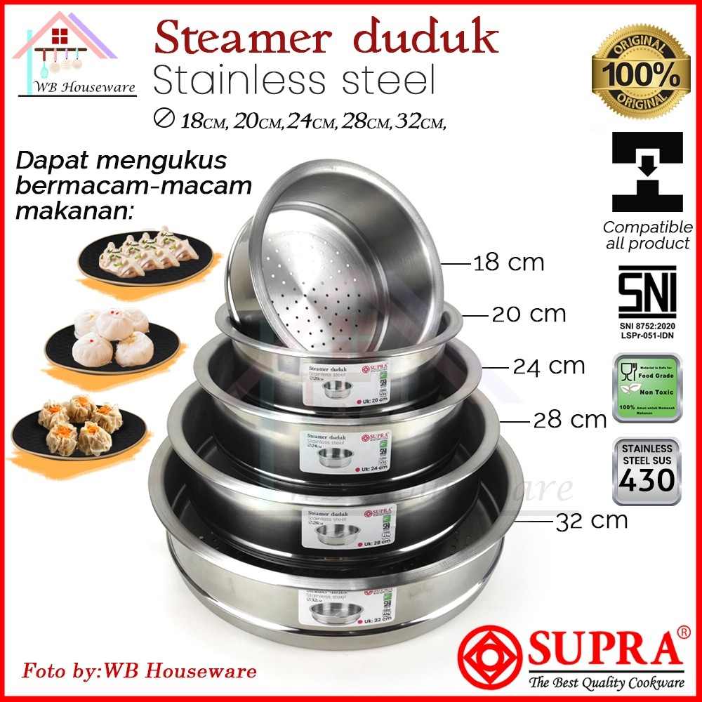 Steamer panci multifungsi saringan kukusan sauce pot stainless 18cm/20cm/24cm/28cm/32cm supra