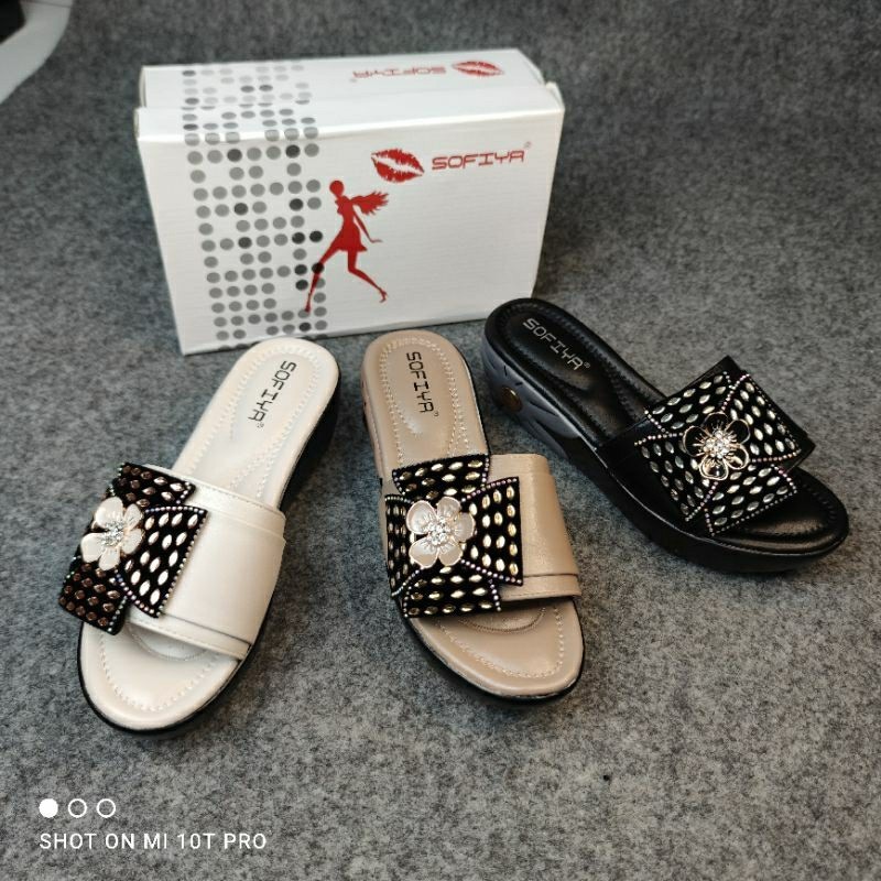 SOFIYA ORI 2175 45  SANDAL WEDGES WANITA IMPORT/ WEDGES DENGAN ACCESORIS BUNGA/ WEDGES WANITA IMPORT