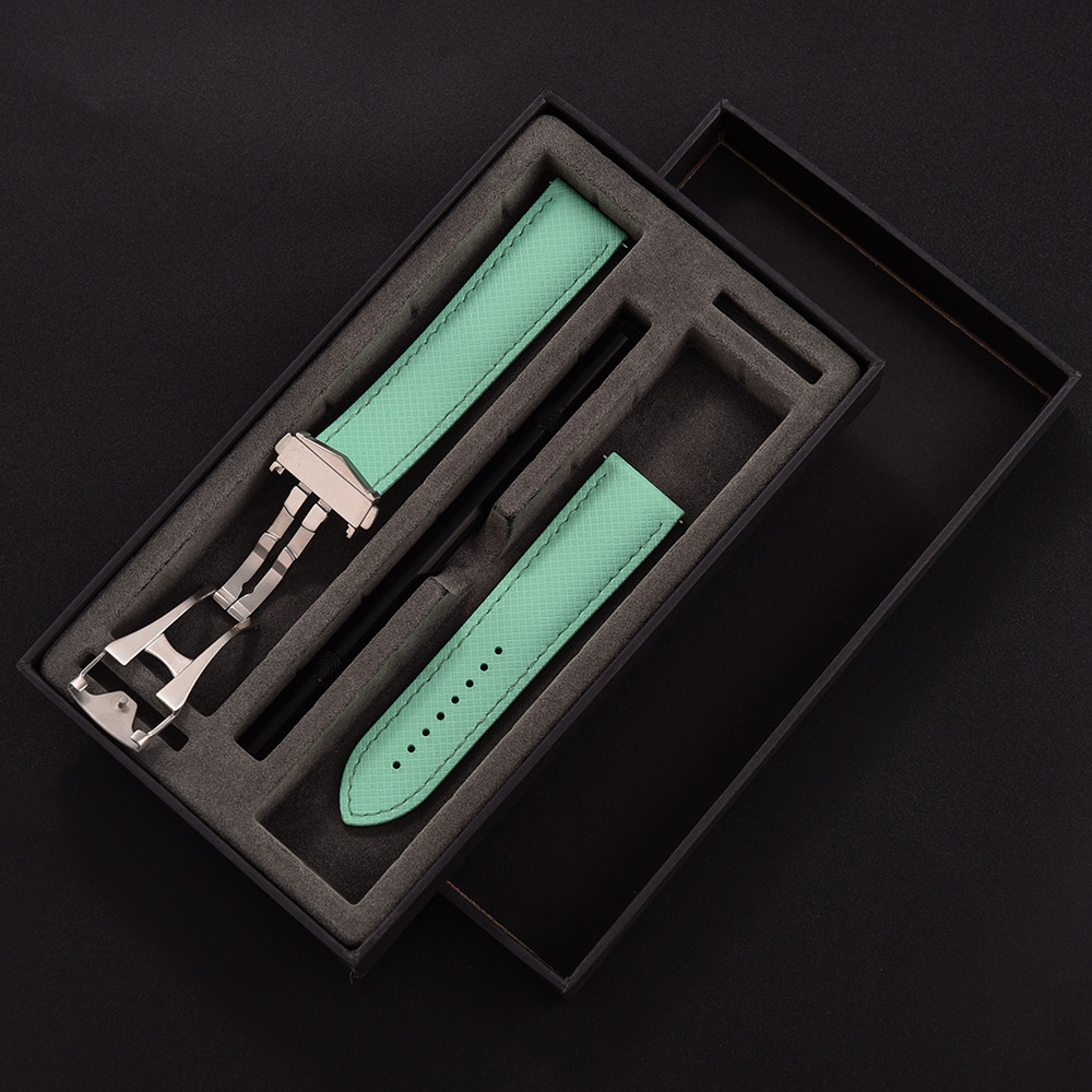 JWNSPA PFAS-Approved New Original FKM Watch Band 20mm 22mm Quick Release Fluoro Rubber For Omega/Bre