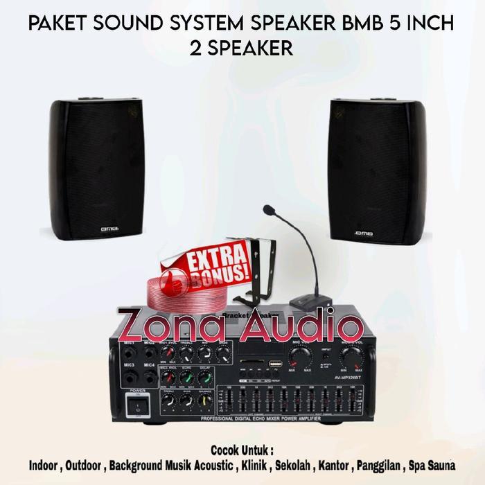Paket Sound Cafe Resto Panggilan Speaker BMB 5 Inch 2 Speaker Amplifier Usb Bluetooth Original ( BMB