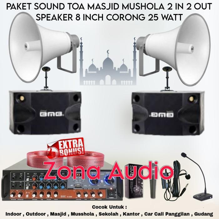 PAKET SOUND SYSTEM TOA MASJID MUSHOLA 2 IN 2 OUT CORONG TOA 25 WATT 2 SPEAKER INDOOR BMB 8 INCH AMPL