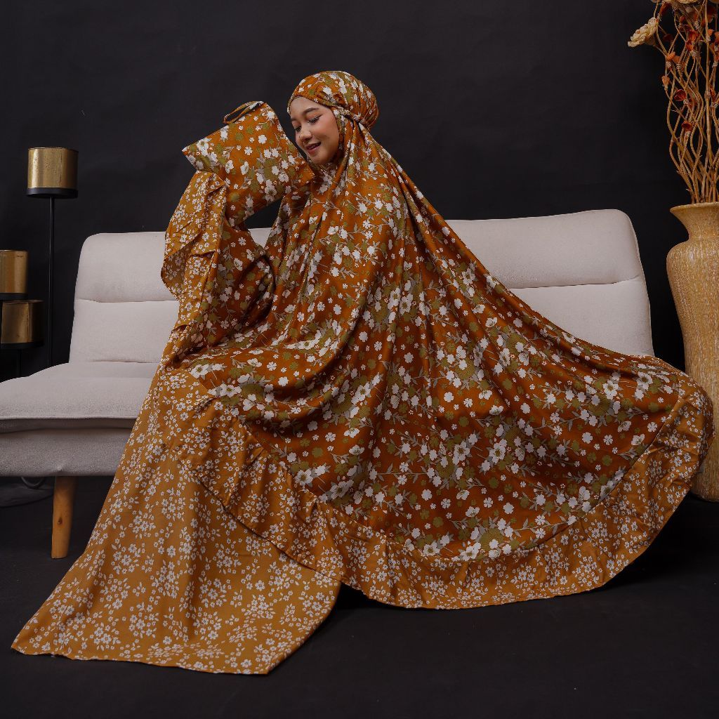 Mukena Dewasa Jumbo Rempel ALULA Rayon Atasan Motif Variasi Bunga Nyaman