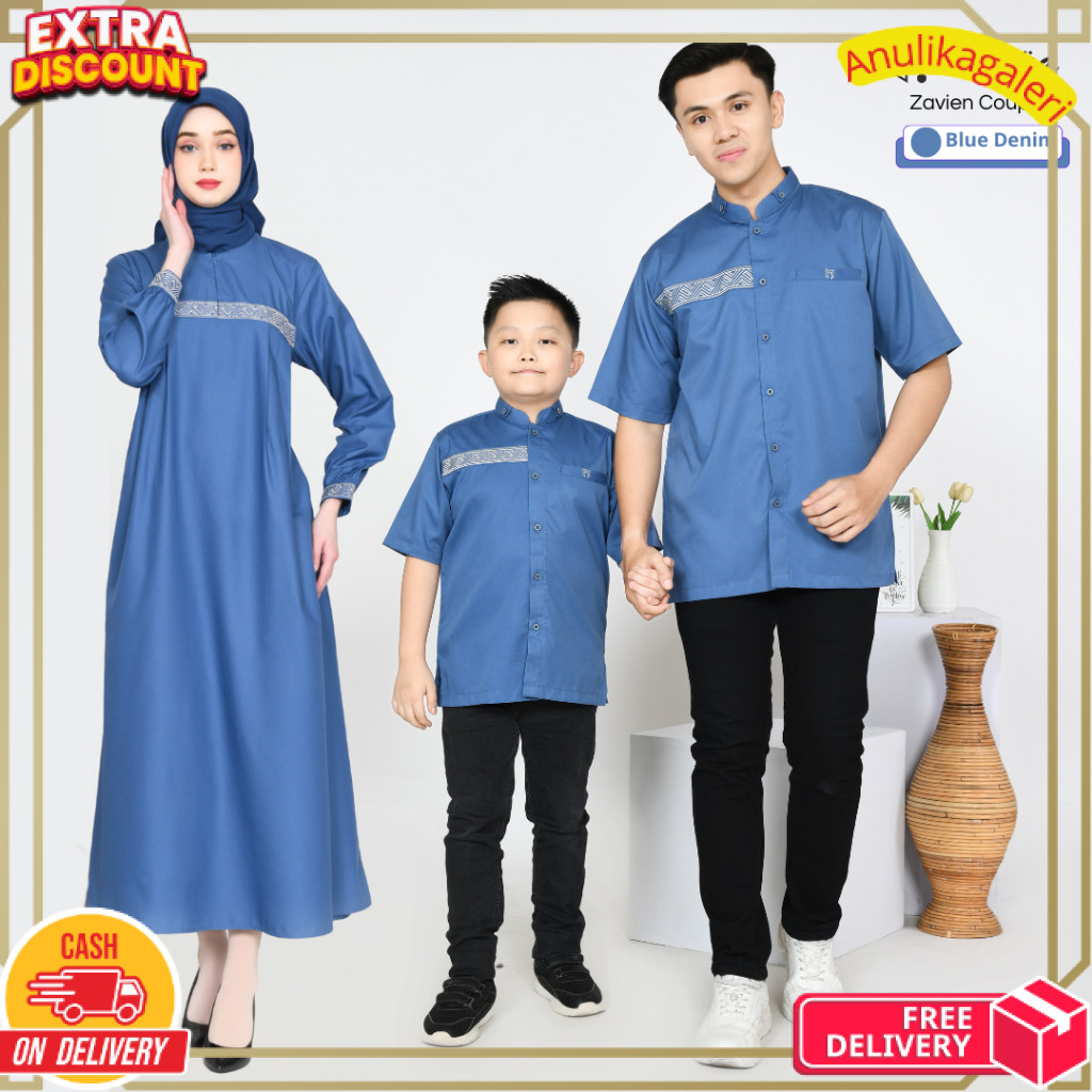 Baru Adhipa Gamis Sarimbit Wanita Zaviena warna Biru Denim ANKG