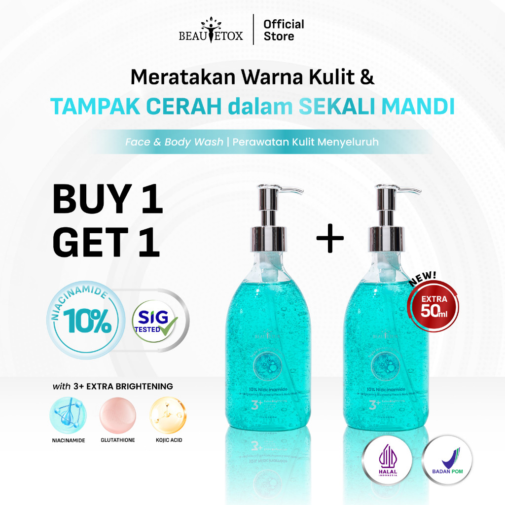 [LIVE BEAUTETOX] BUY 1 GET 1 KOJIC 10% Niacinamide  Face & Body Wash Sabun Cair Pencerah Glowing Boo