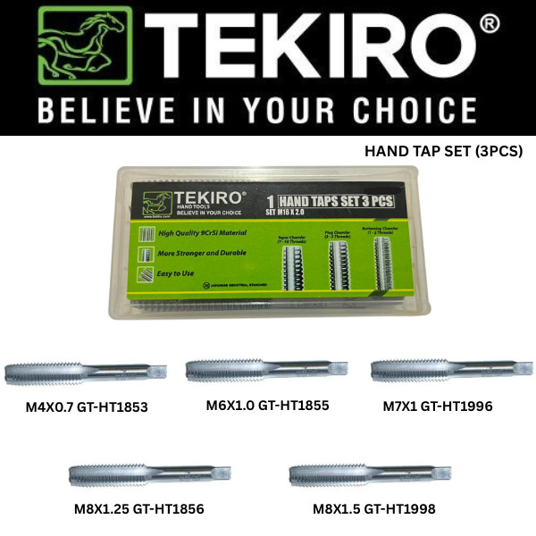 TEKIRO Hand Tap Set M4X0.7-M6X1.0-M7X1-M8X1.25-M8X1.5 / Hand Tap Ulir TEKIRO