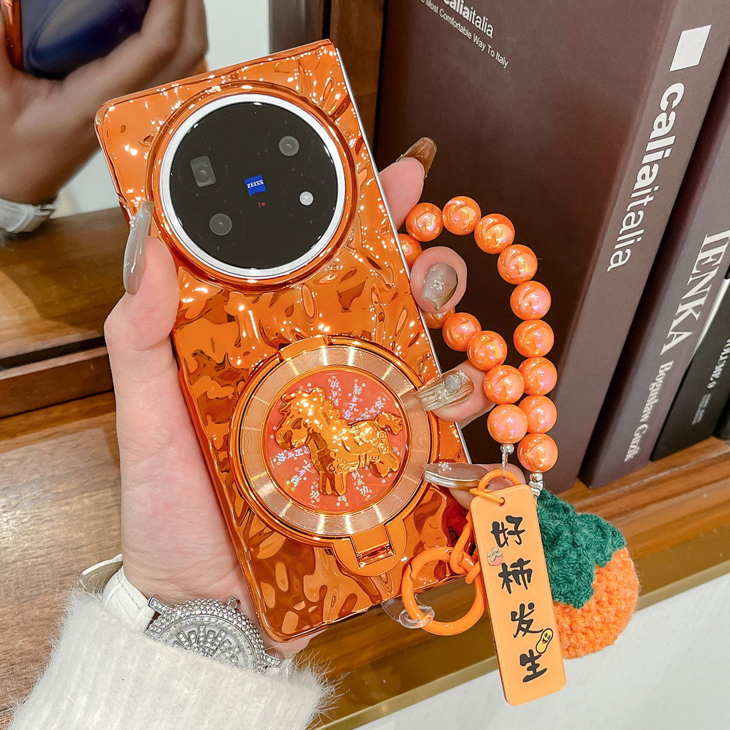 Cocok untuk vivo X Fold5 Phone Case X Fold5 Tahun Kuda Stand Layar Lipat Elektroplating Hard Case Dr