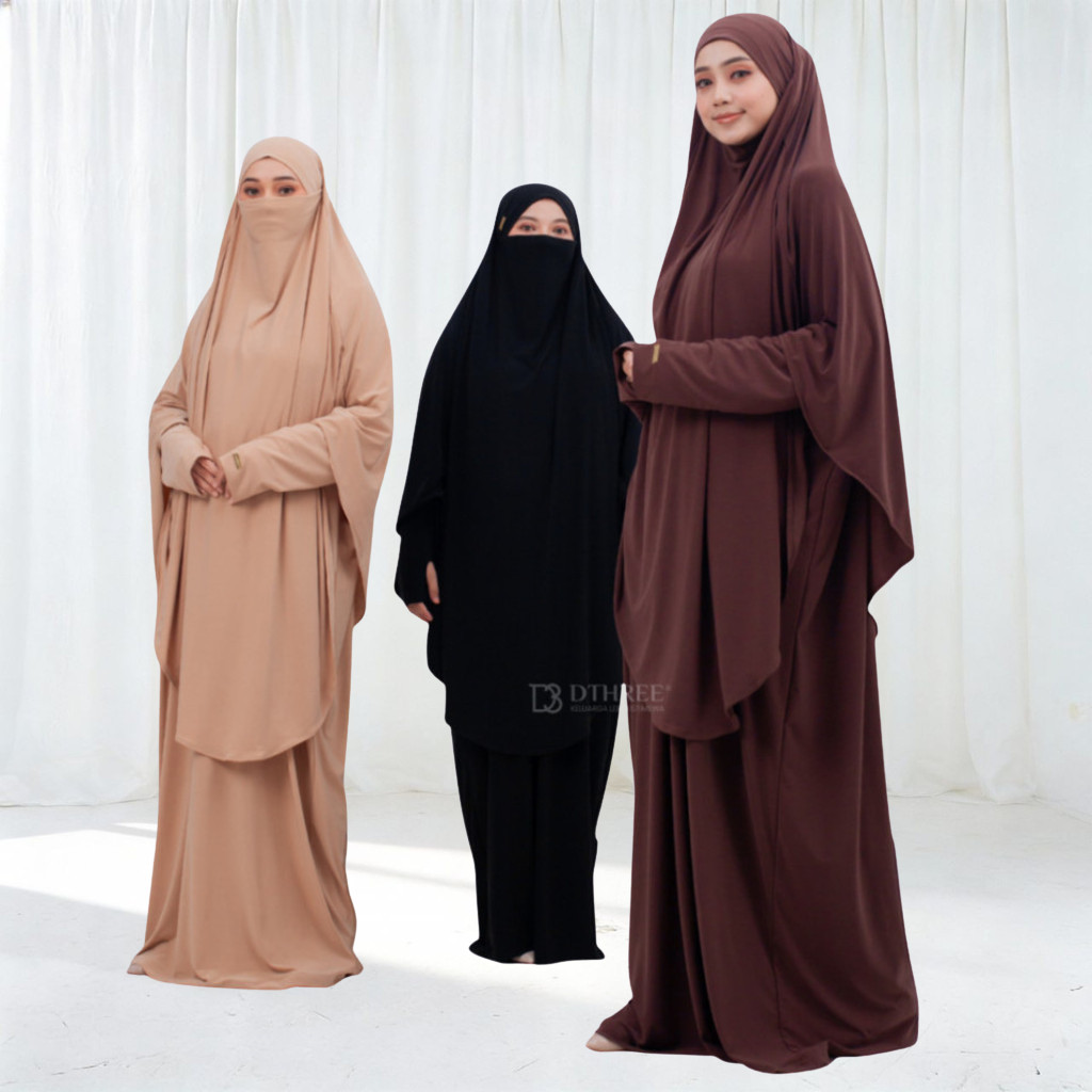 Dthree - Abaya Sahiera Set French khimar | Abaya Umroh & Haji French Khimar | Abaya Remaja Aesthetic
