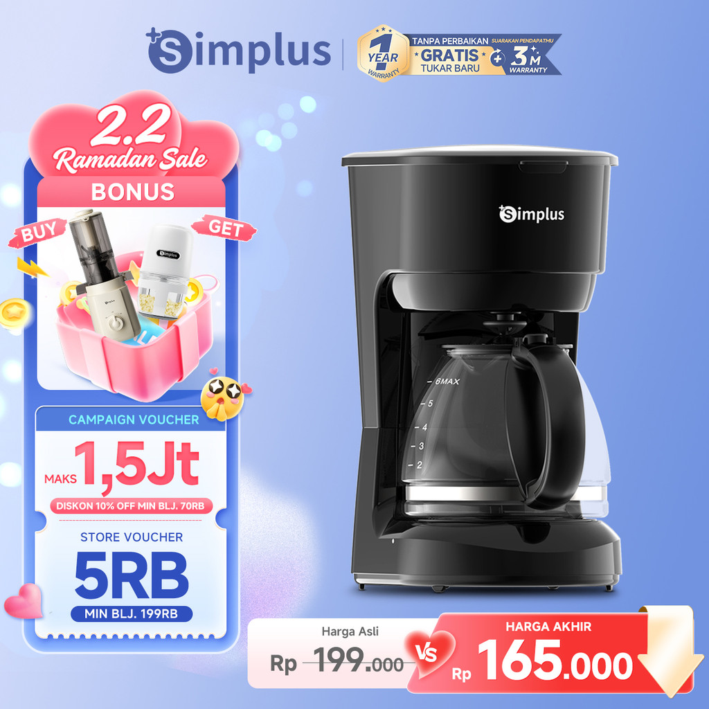 Simplus Coffee Maker Mesin Kopi  Drip Rumahan Kapasitas Besar 750ml/1250ml Kaca Borosilikat Tinggi