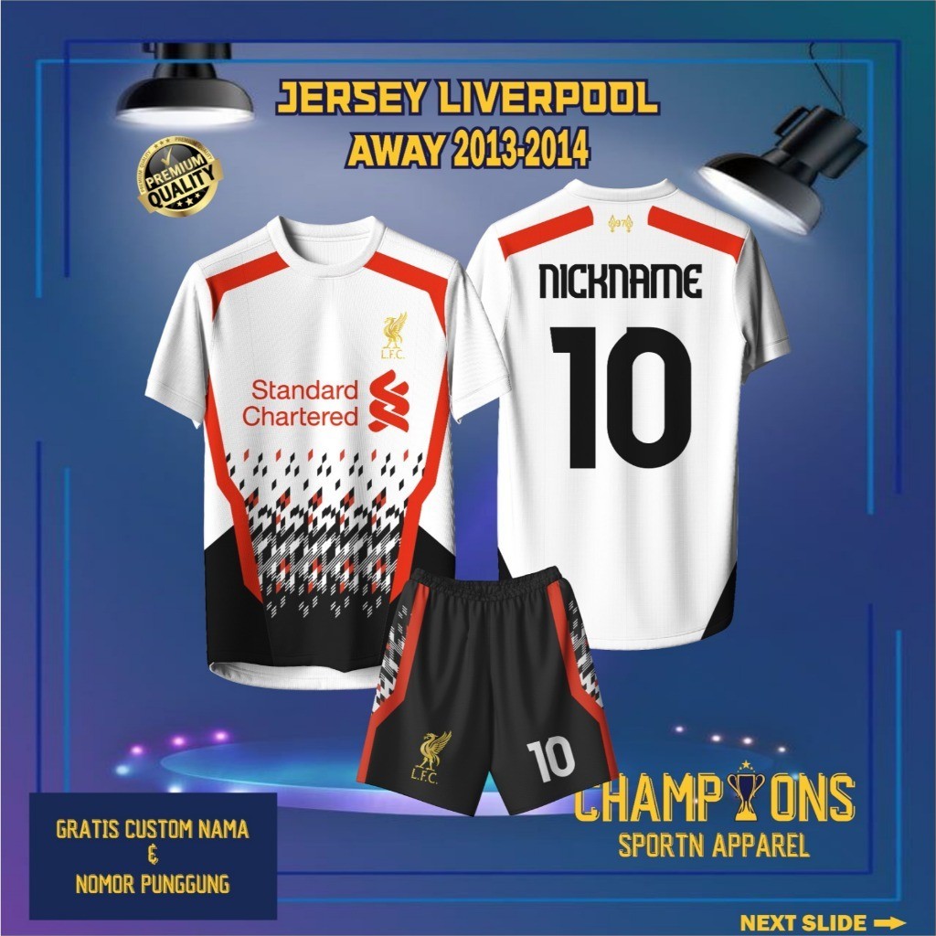 Jersey Sepak bola custom LIVERPOOL AWAY 2013-2014 – Full Printing Dryfit Milano | Nama & Nomor