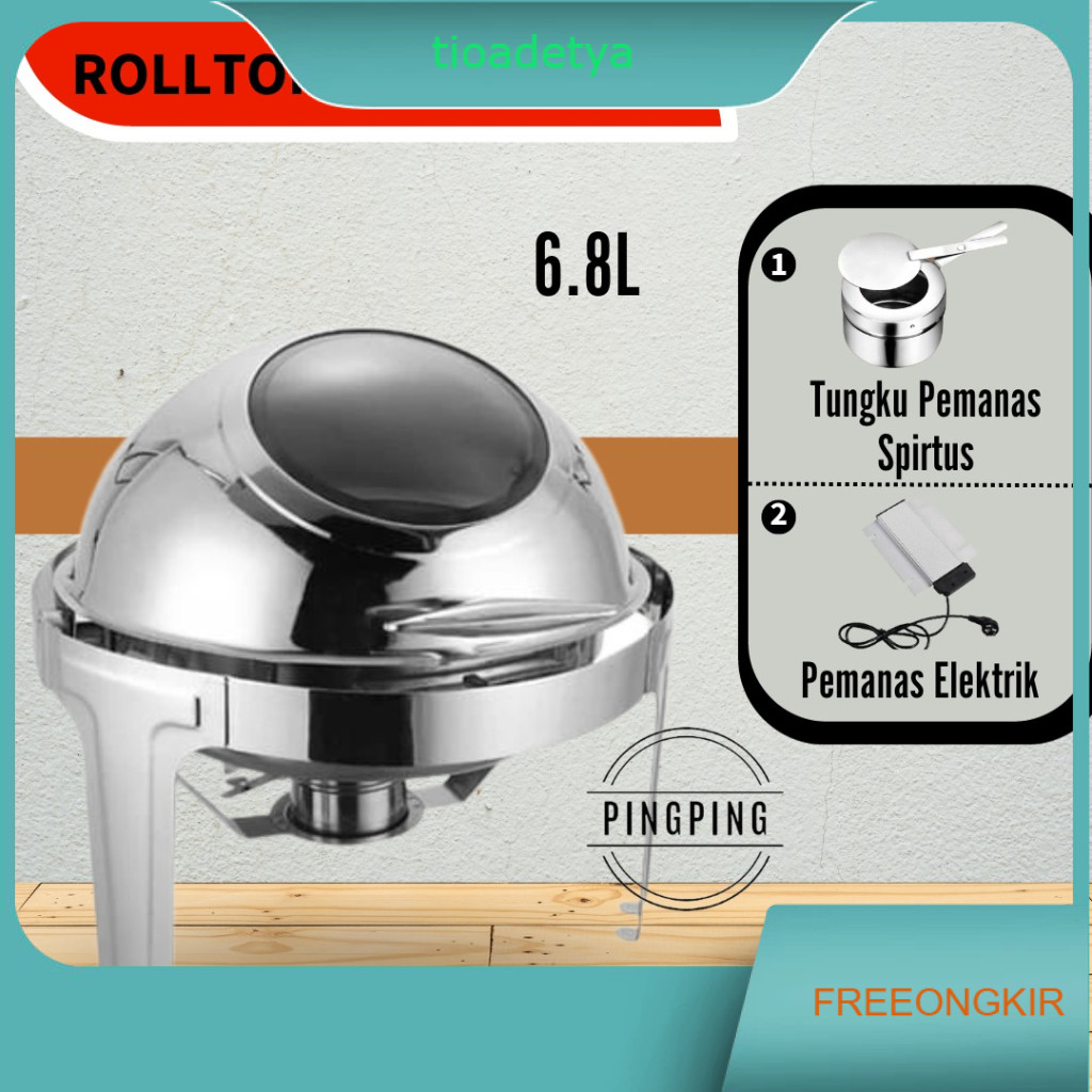 Rolltop Oval Stainless Steel / Rolltop Bulat Kaca tempat prasmanan/tempat prasmanan/prasmanan set st