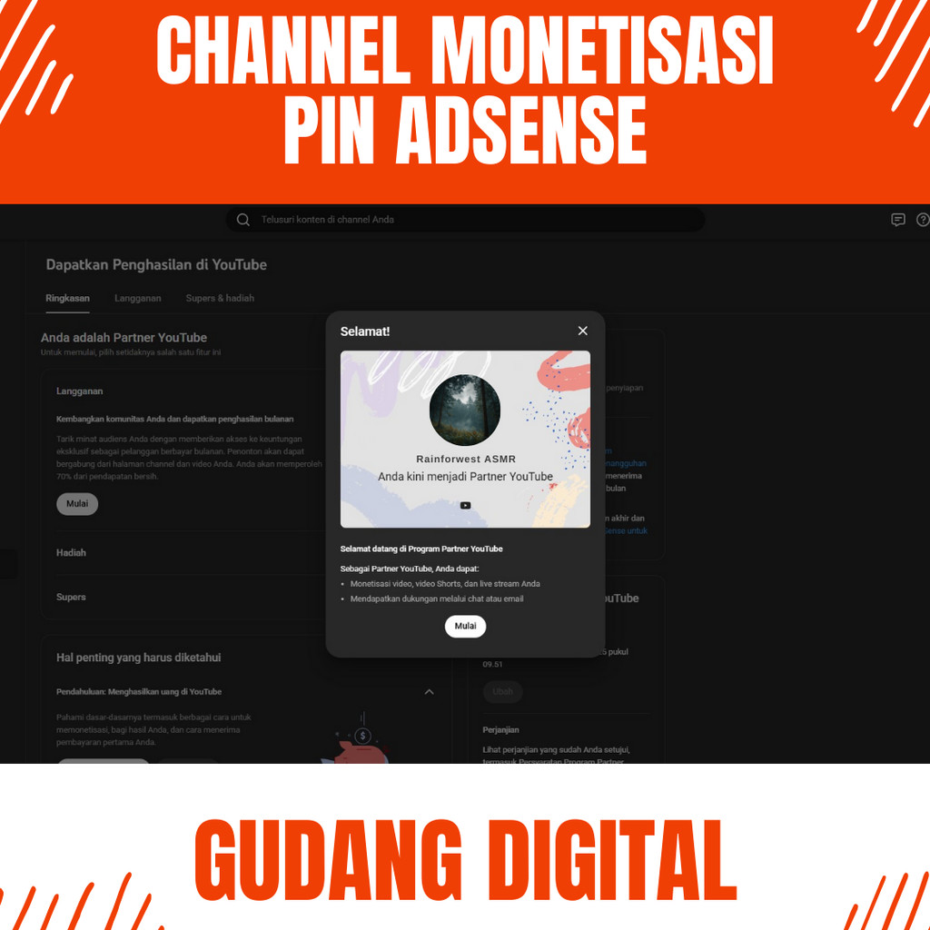 CHANNEL YOUTUBE MONETIASI SUDAH SEPAKET PIN