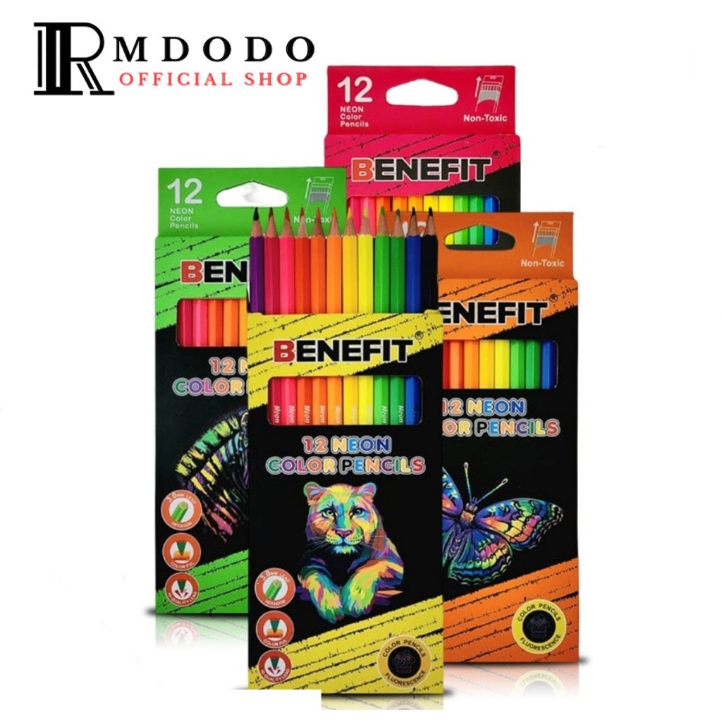 Rmdodo - Pensil Warna Panjang Neon Non Toxic [1 Set - 12 Warna] / Neon Colours BENEFIT PW-1277