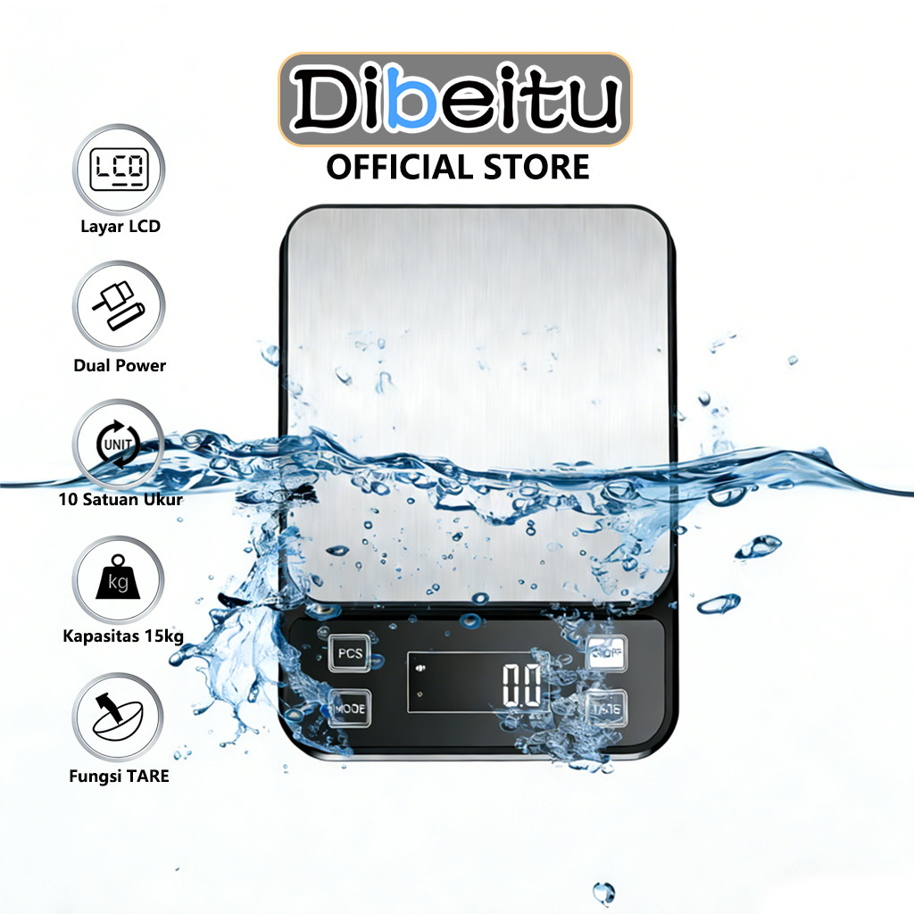 Timbangan Dapur Elektronik Waterproof 15KG/1GR Timbangan Kue Digital USB Rechargeable Alat Timbang