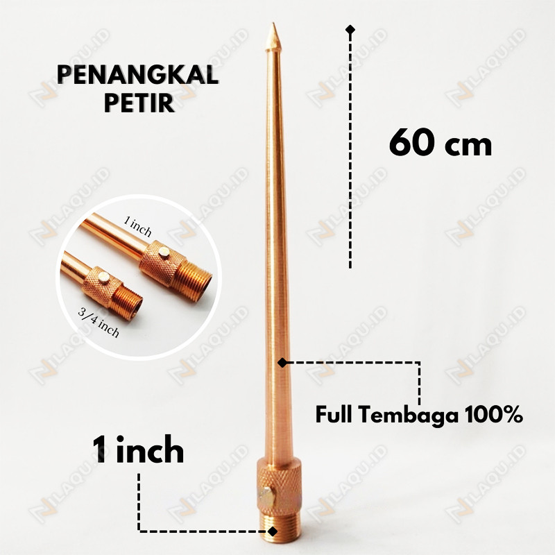 Penangkal Petir Tembaga Asli Ukuran 1inch x 60cm Anti Petir Rumah