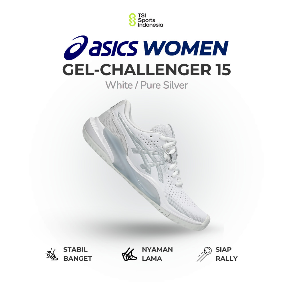 Sepatu Tenis Wanita Asics GEL-CHALLENGER 15 WOMEN / White Pure Silver / Tennis Shoes