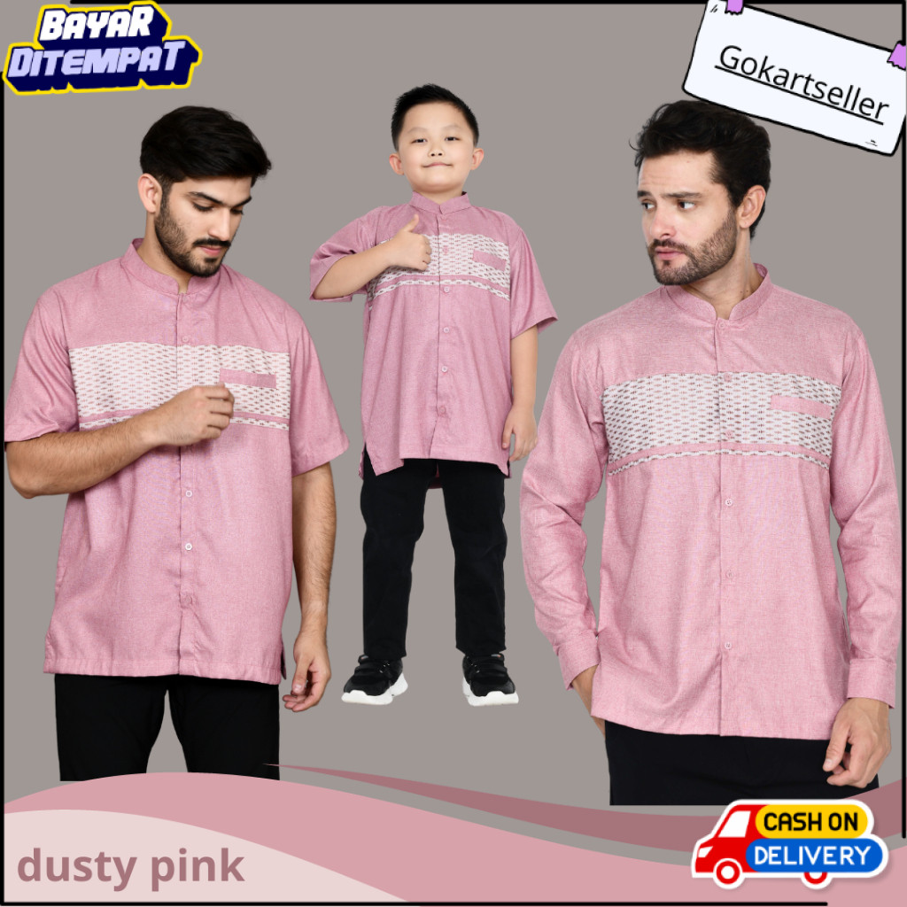 PROMO Koko Couple Ayah dan Anak warna Dusty Pink variasi motif songket