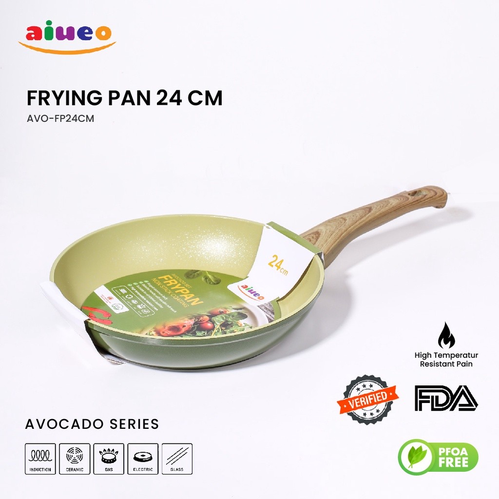 MAHAA.STORE Wajan Penggorengan AIUEO Avocado Series - Frying Pan Anti Lengket Marble Serbaguna Panci