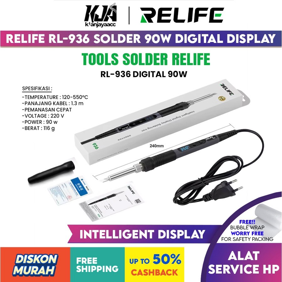 GILISHOP RELIFE RL-936 Solder Tangan Digital 90 watt Auto Sleep With Intelligent Digital Display Por