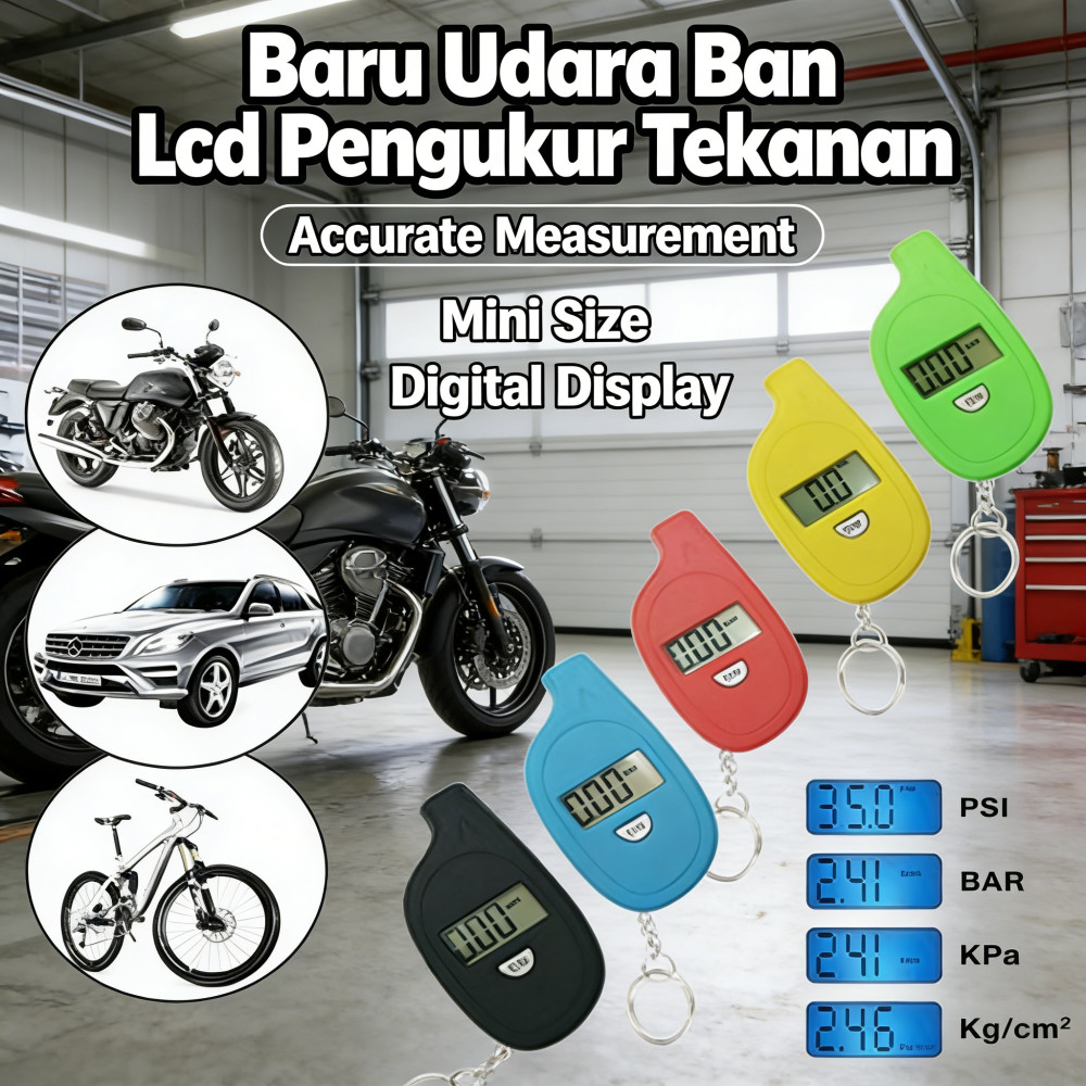Pengukur Ban Mini Meteran Ban Mobil Baru Digital Tire Alat ukur tekanan ban Pengukur Tekanan Udara B