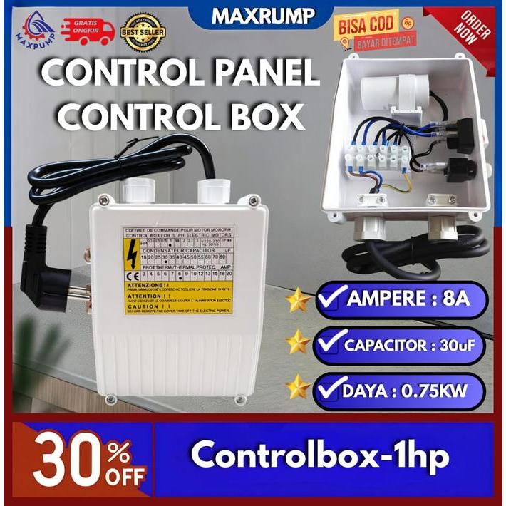 MAXPUMP Panel Control Kontrol Box Pompa Air Satelit Submersible Pump 1HP 0.75Kw 220V 8A dengan Kapas
