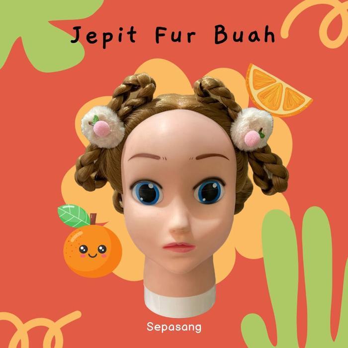 Aksess Jepit Rambut Bulu Fur Buah Lucu Untuk Hiasan Kepangan Rambut Anak Perempuan - Putih