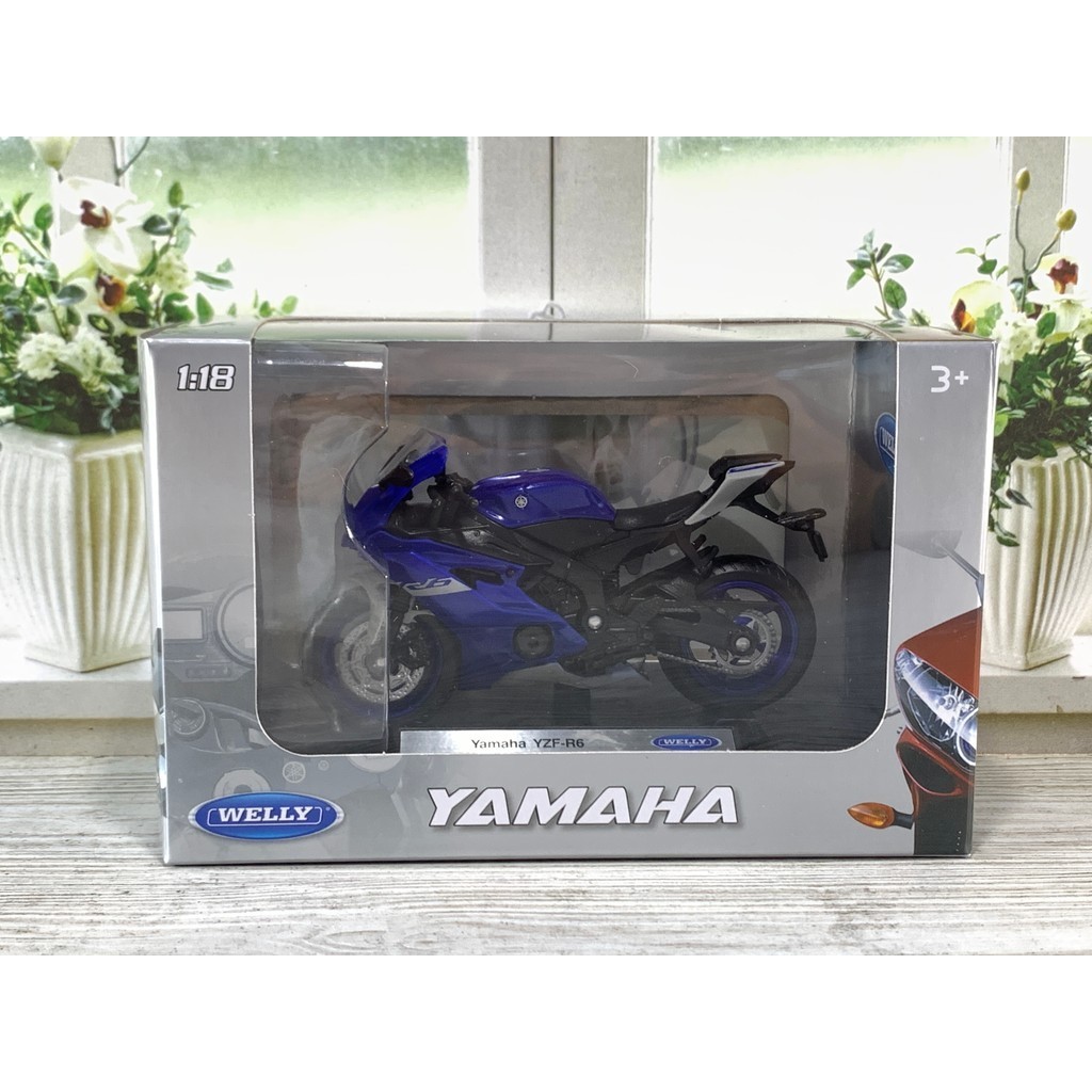WELLY MOTOR YAMAHA YZF-R6 1:18 BIRU MINIATUR DIECAST