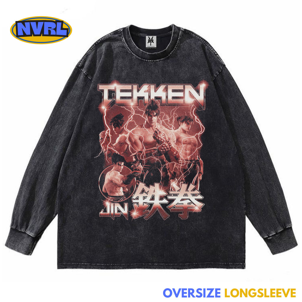 NVRLMERCH "Kaos oversize longsleeve tekken jin washed washing vintage tee