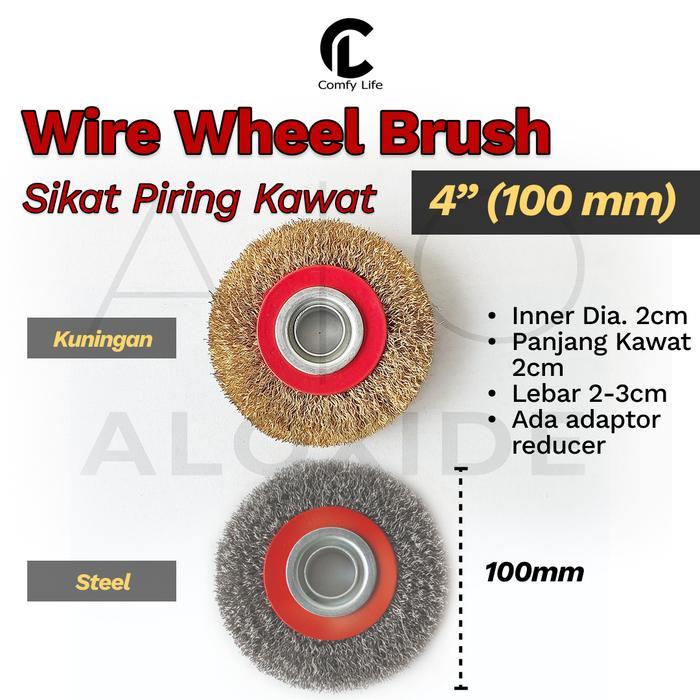 4” Inch Wire Wheel Brush Brass Sikat Kawat Piring Baja Kuningan Gerinda - Wheel Brush, Kuningan