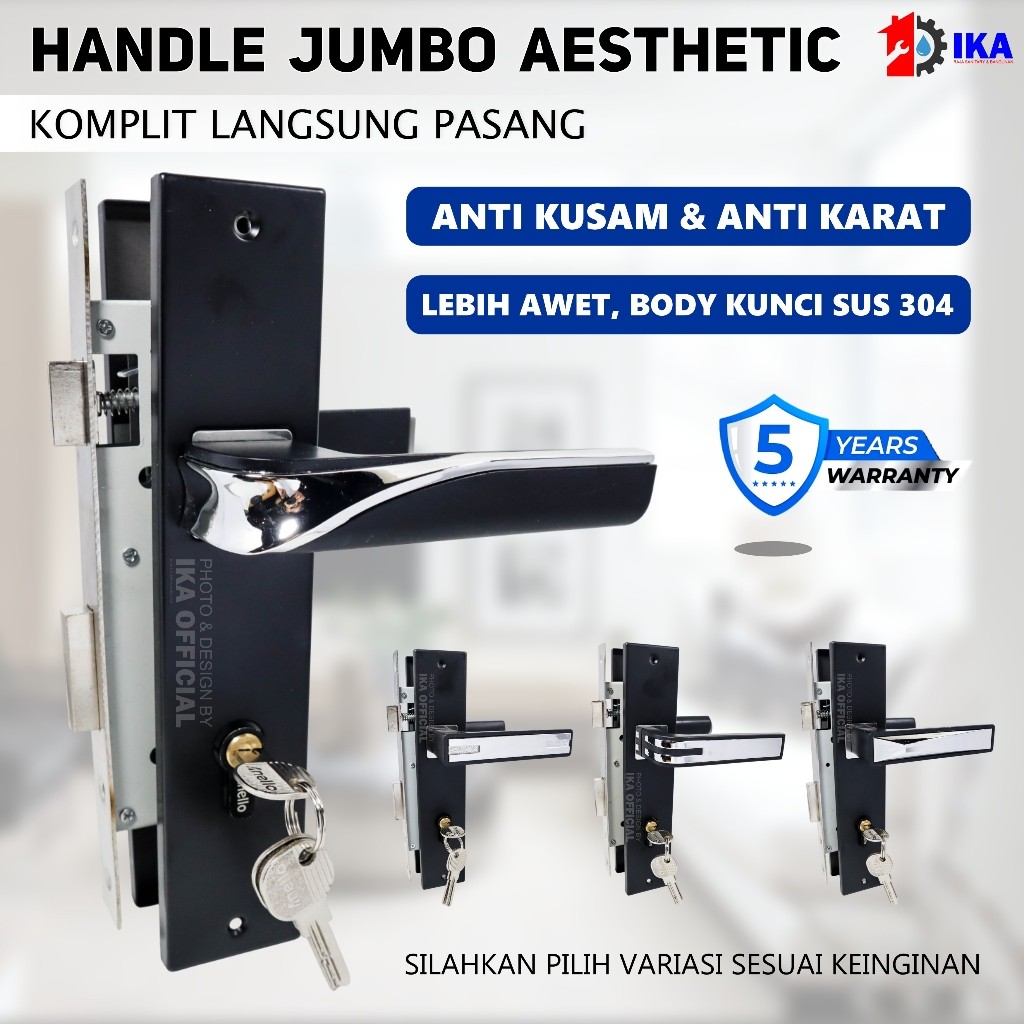 Wony Store - Kunci Pintu Besar / Handle Pintu Besar HITAM /Handle Pintu Hitam Set Gagang Pintu Rumah