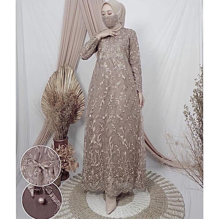 Gamis Busui Namira/Tille Full Brukat Mutiara/Ukuran m/l/xl/xxl/3l/Dress kondangan Muslim Pesta Maxi 