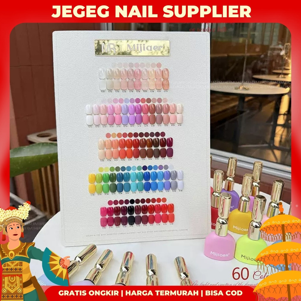 [JG] READY ORI MIJIAER Set 60 Warna Color Free Display Board Kutek Uv Gel Nail Polish Botol Tutup Em
