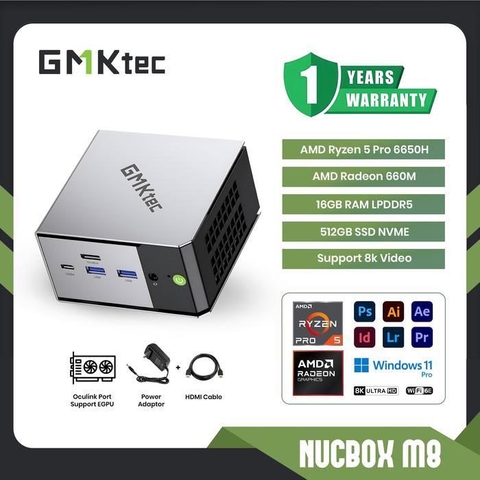 MINI PC GMKtec M8 AMD Ryzen 5 PRO 6650H 16GB LPDDR5 / 512GB NVME WIN 11 PRO 1 YEAR GARANSI - 16GB/51