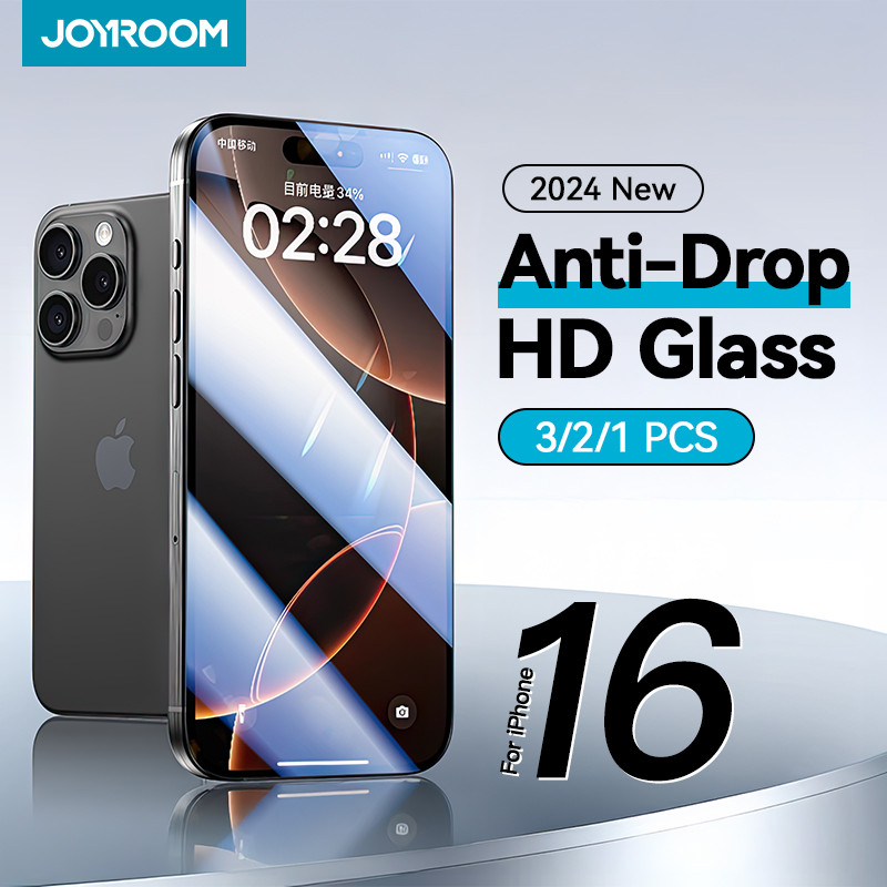 Joyroom 3/2/1PCS Full Screen HD Glass For iPhone 16 Pro Max HD Tempered Glass Screen Protector For i