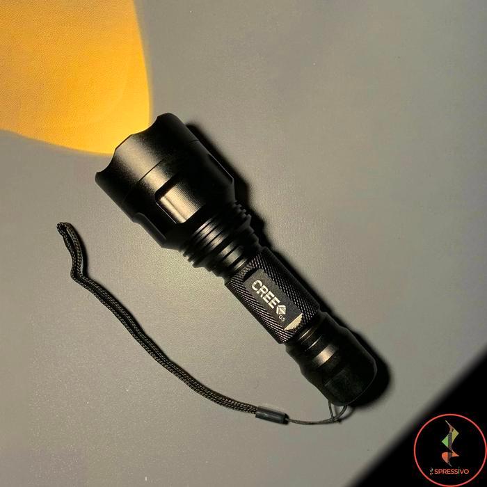 Senter Compact LED police Ultrafire Q5 swat C8 Baterai 18650 [SINAR KUNING] - Senter Saja