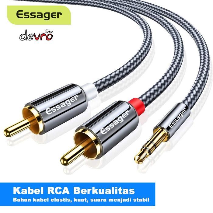 NEW Kabel RCA ke Jack Aux 3.5mm - Kabel Audio HiFi 3.5mm to RCA 2 Meter - Essager AV117 - 2 Meter