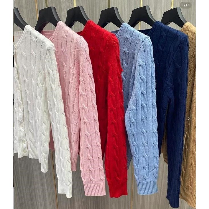 POLO RL gaya baru rajutan sweater pendek sweater kardigan jaket logo kuda poni atasan wanita