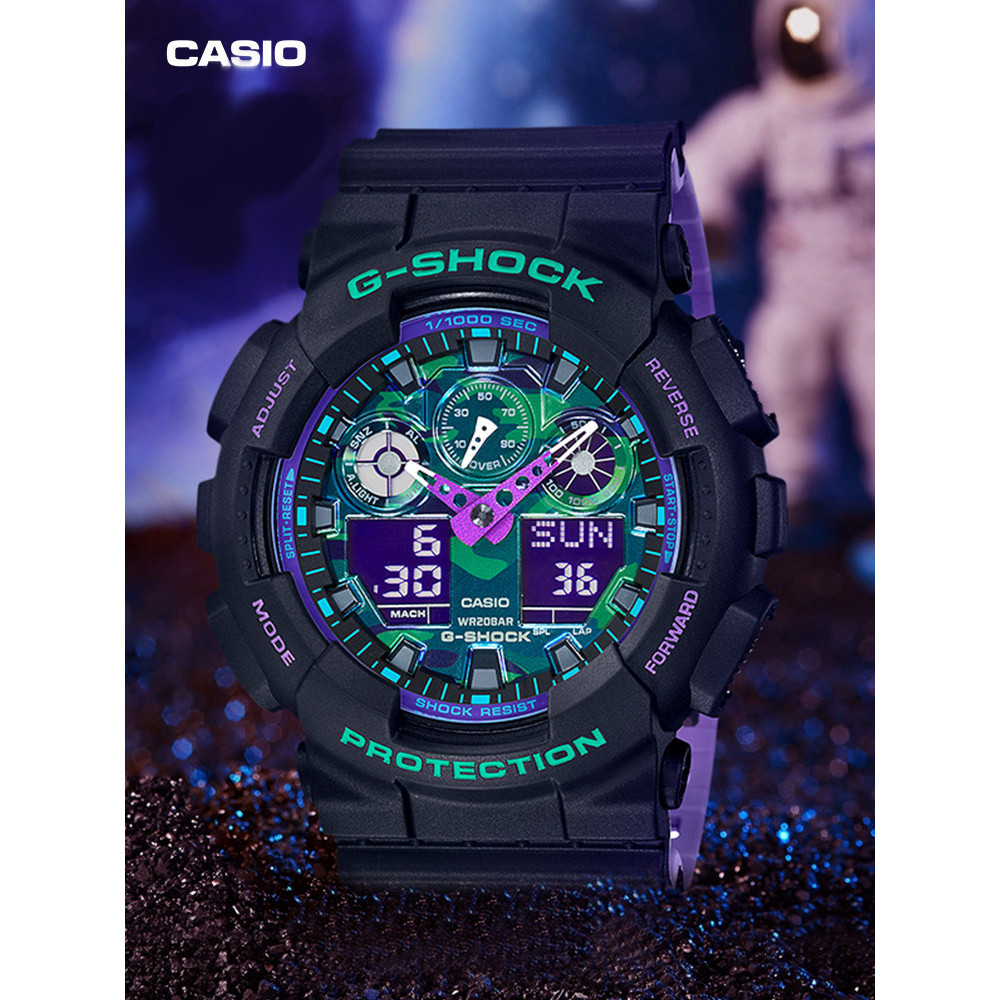 Jam Tangan Pria CASlO G-SHOCK GA-100BL-1A dengan format Analog Digital  Garansi 1 tahun Hadiah