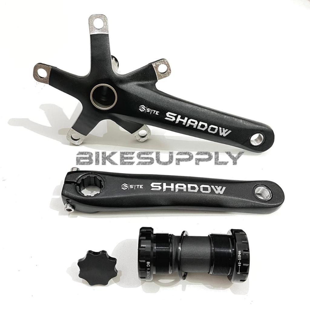 (angkasa jaya04) Crank Arm + BB Hollowtech 2 HT 2 Sepeda Merk SYTE Shadow Warna Hitam Material Alloy