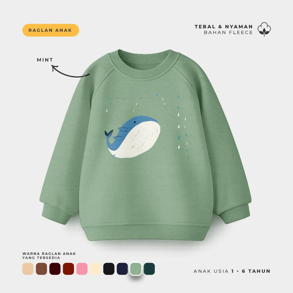 Sweater Anak Crewneck Oversize Anak Model Korea Whale Shower Usia 1-6 Tahun hoodiejosss