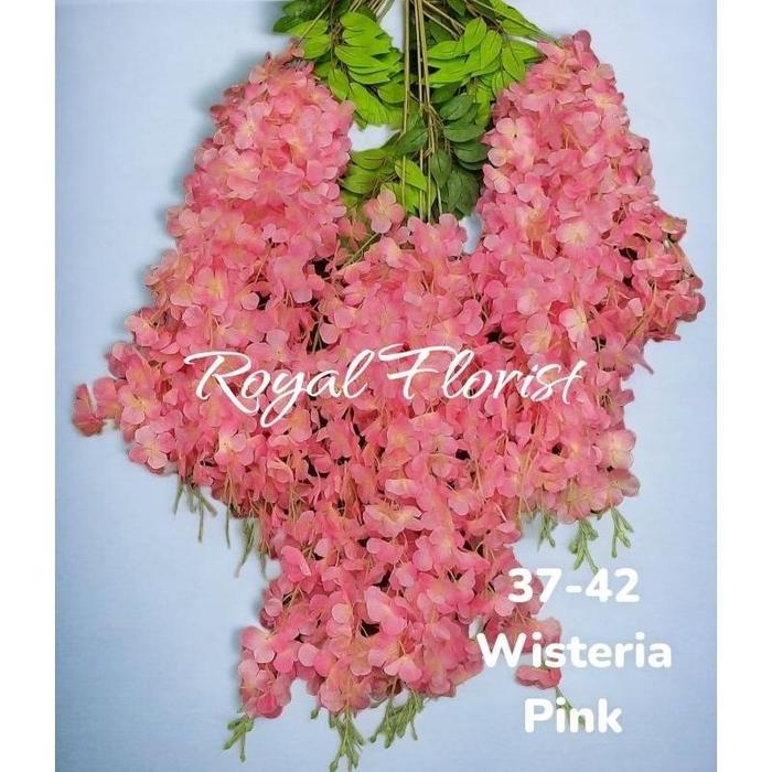 Wisteria Jumbo Lusinan/Bunga Wisteria Juntai Dekorasi Wedding/Bunga Hiasan Dinding (37-42) - Pink