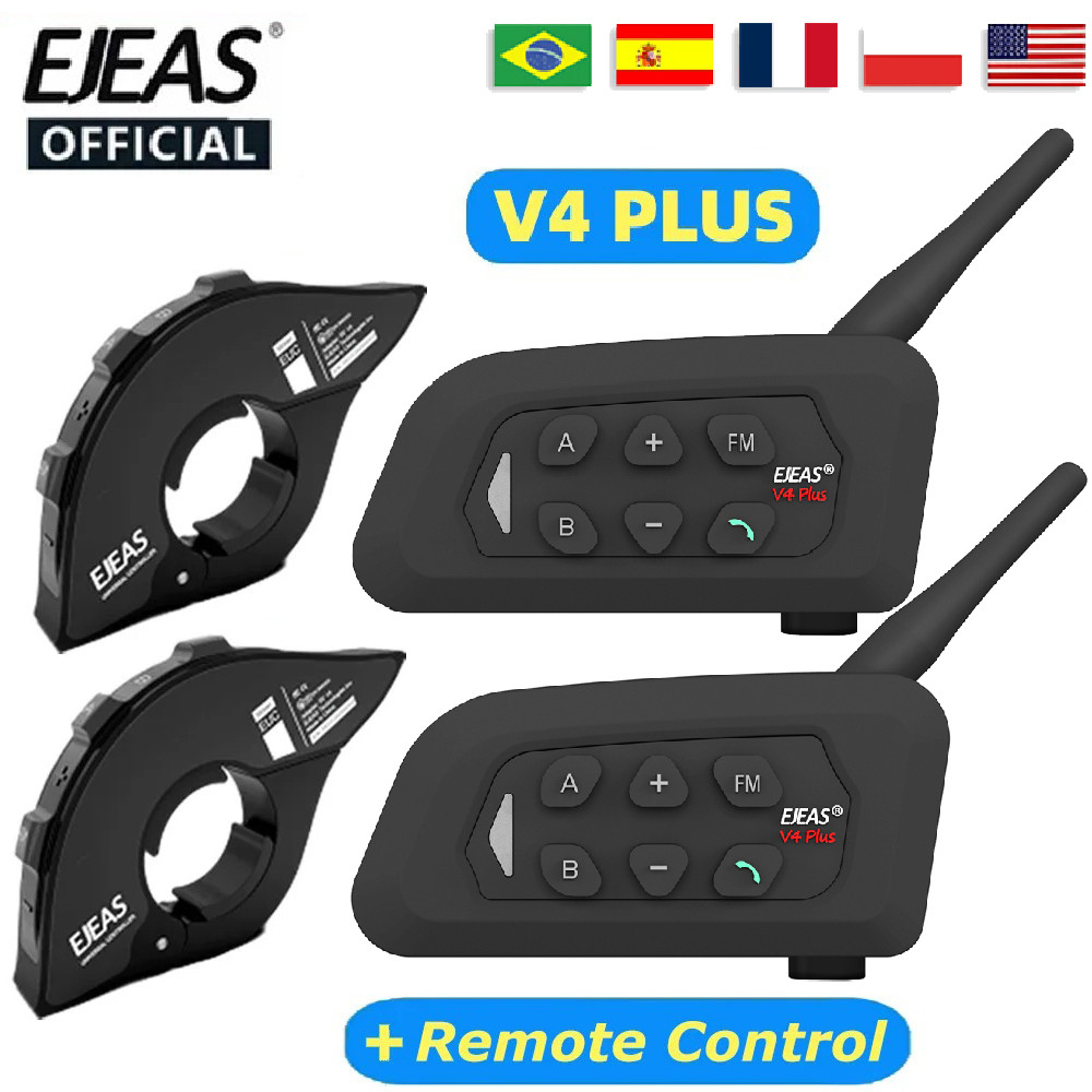 EJEAS V4 Plus Motorcycle Helmet Bluetooth Intercom, 4 Passengers Intercom Range 1500m, IP65 Waterpro