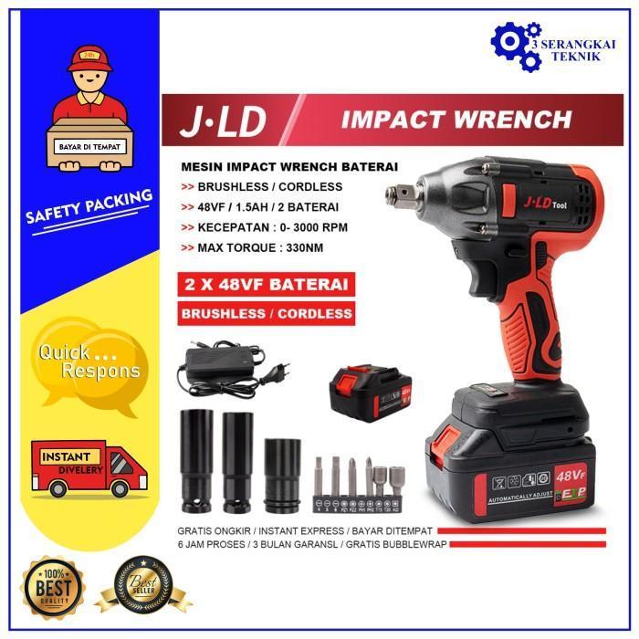 Cordless Impact Wrench Brushless Bor Baterai JV88 48 Volt by JLD Tools - Merah- AP