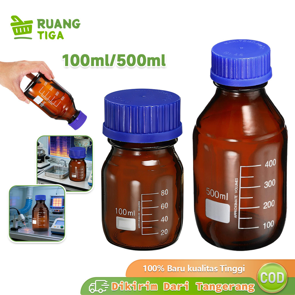 100/500ml Botol Sampel Lab Botol Sampel Laboratorium Botol Reagen Kaca Warna Biru