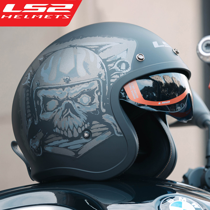 LS2 Original Motorcycle Helmet Retro Capacete LS2 SPITFIRE II OF599 3/4 Open Face Helmet Men Women S