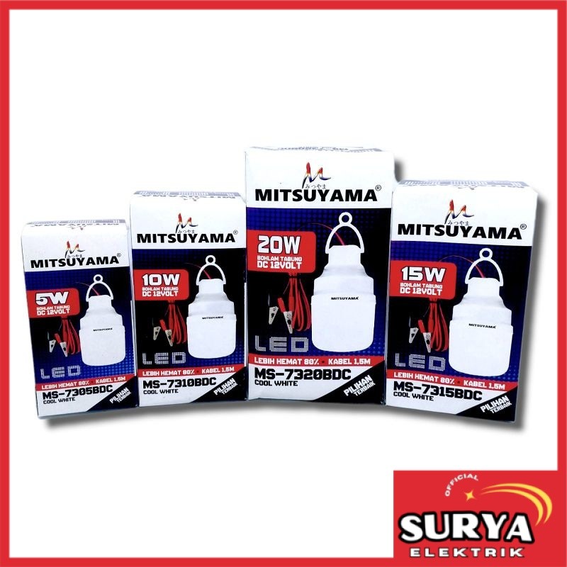 Lampu Bohlam LED Emergency Mitsuyama DC 12 Volt AKI Kabel Panjang 1.5m