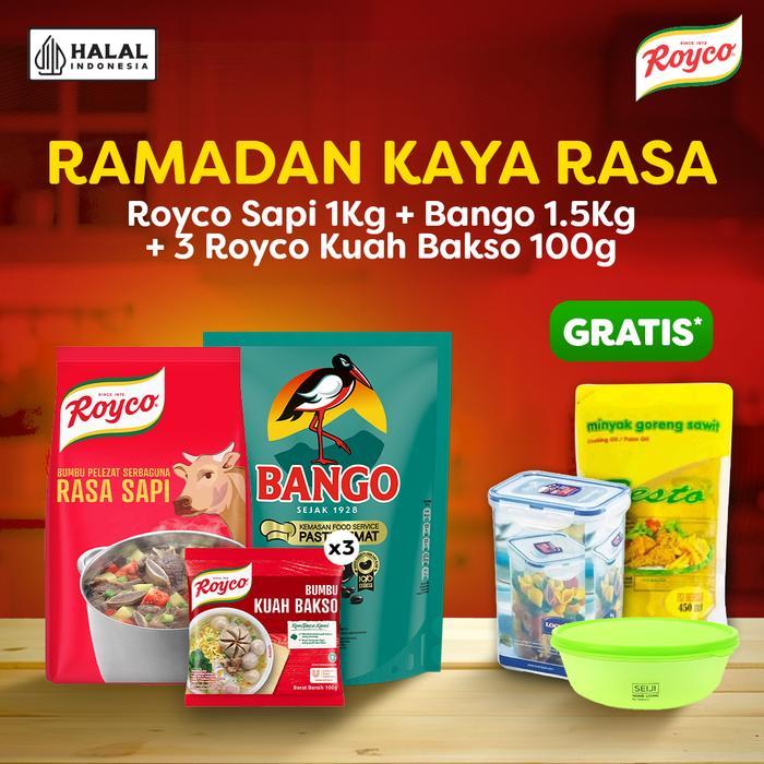 [PAKET SEMBAKO 2 FREE MINYAK] Royco Sapi 1kg + Royco Kuah Bakso x3 + Bango 1,5kg FREE Toples LocknLo