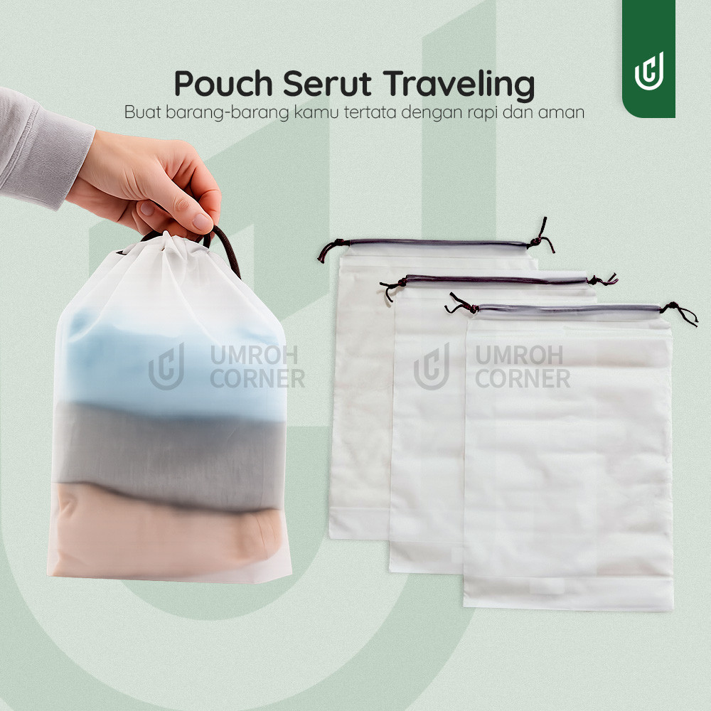 Tas Serut Travel Polos Pouch Plastik Organizer Serbaguna Anti Air 20cm x 30cm
