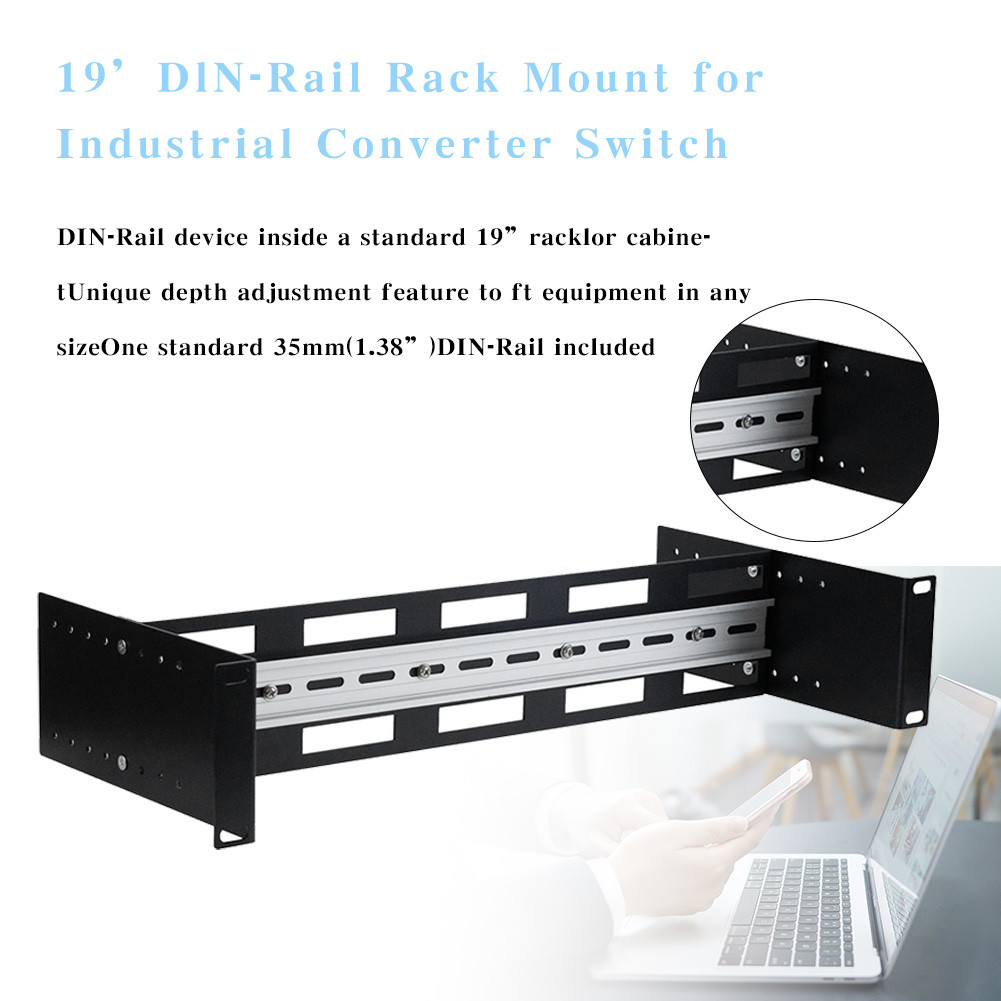 19 Inch Adjustable Rackmount Din Rail Chassis in Cabinet Bracket for 35mm Din-Rail Mount Devices Alu
