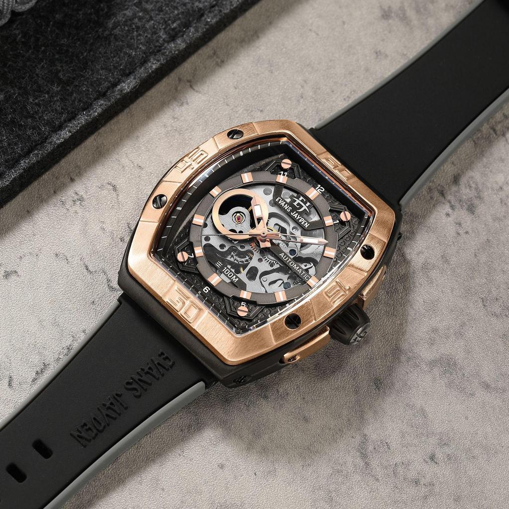 Evans Jayden Jam Tangan Pria 9563 Rubber Automatic Movement Kaca Sapphire Chronograph Stainless Watc
