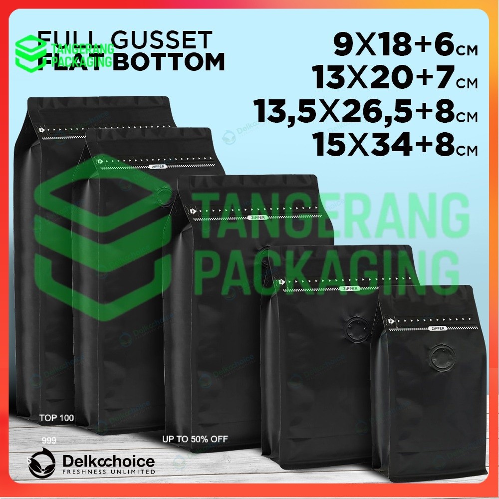 Kemasan Biji Kopi / Bubuk Kopi Standing Pouch Flat Bottom +Valve Kemasan Kopi Bubuk Gusset